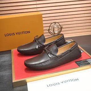 Louis Vuitton Marron Beige Cuir Foncé Décoratif Lacets Noués Dentelle Mocassin