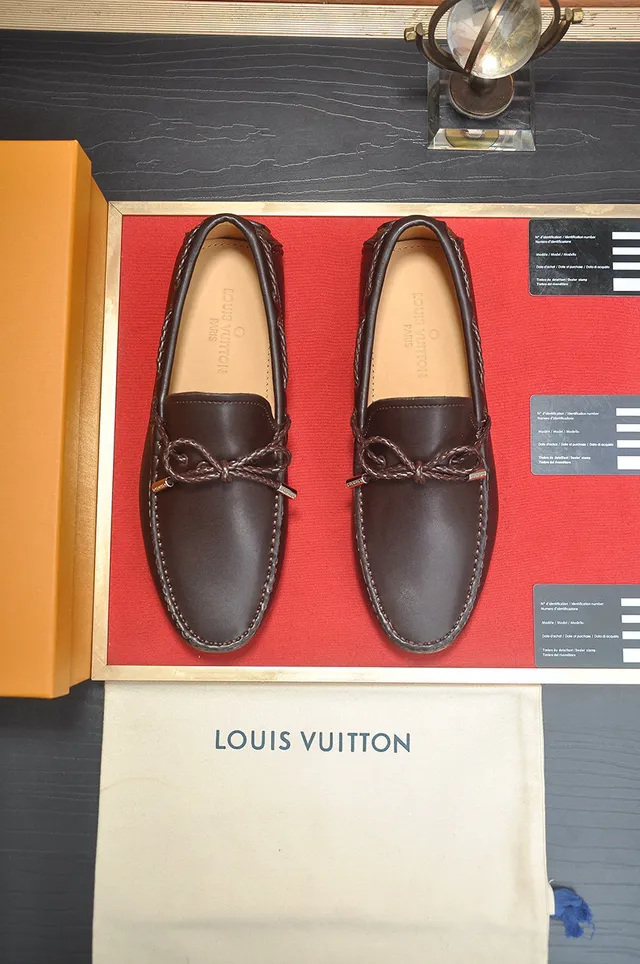 Louis Vuitton Brown Beige Dark Leather Decorative Knotted Lace Loafer 2