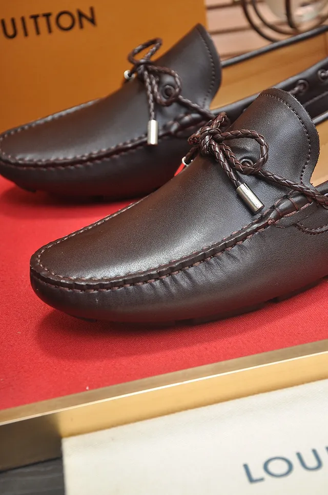 Louis Vuitton Brown Beige Dark Leather Decorative Knotted Lace Loafer 8