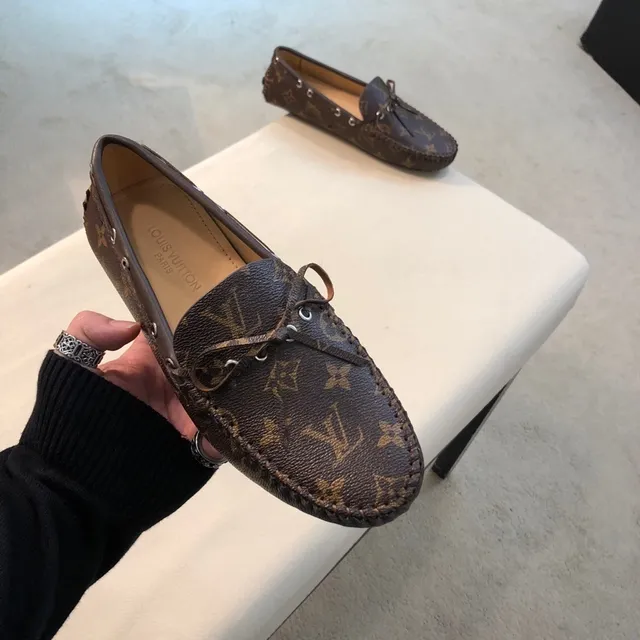 Louis Vuitton Brown Beige Monogram Canvas Leather Braided Trim Loafer 2