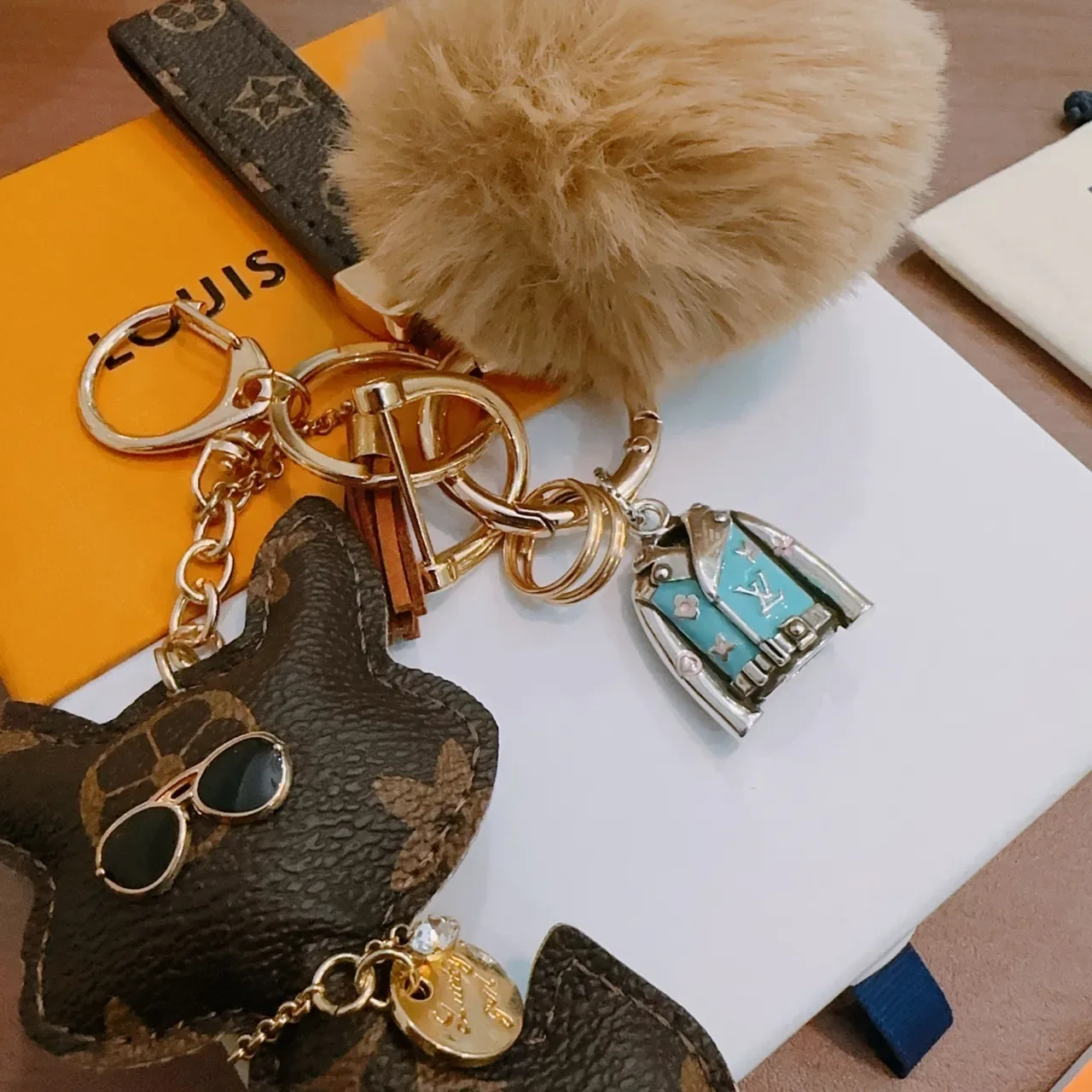 Louis Vuitton Brown Beige Monogram Leather Fur Pom-Pom Crossbody Bag 4