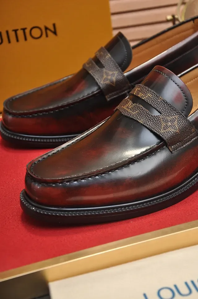 Louis Vuitton Brown Beige Polished Leather Monogrammed Penny Strap Loafer 2