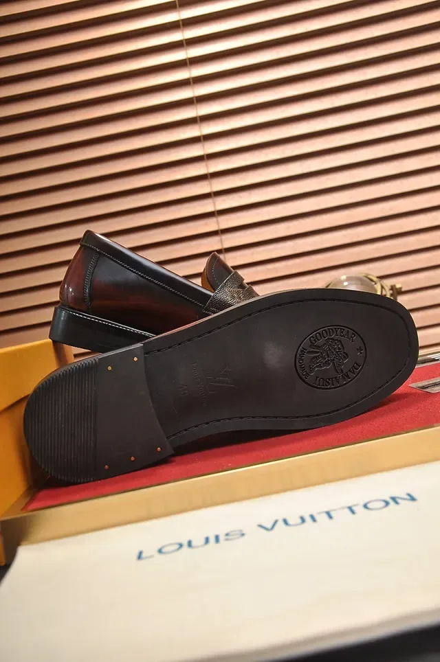 Louis Vuitton Brown Beige Polished Leather Monogrammed Penny Strap Loafer 3