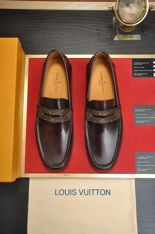 Louis Vuitton Brown Beige Polished Leather Monogrammed Penny Strap Loafer 5