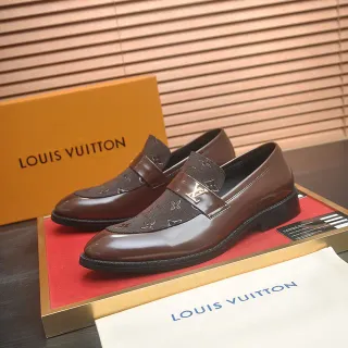 Louis Vuitton 棕黑专利皮革印花织物前帮乐福鞋