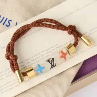 Louis Vuitton Pulsera Marrón Dorado Cordón Trenzado Vial de Vidrio
