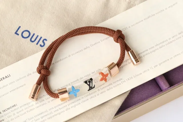 Louis Vuitton Brown Gold Braided Cord Glass Vial Bracelet 4