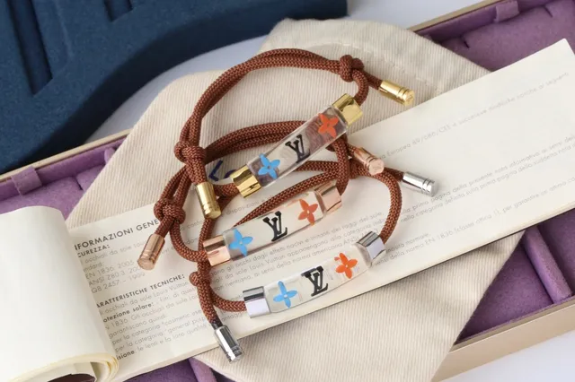 Louis Vuitton Brown Gold Braided Cord Glass Vial Bracelet 5