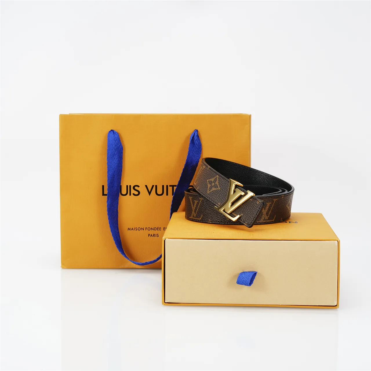 Louis Vuitton Brown Gold Monogram Canvas Polished LV Buckle Leather Belt 4