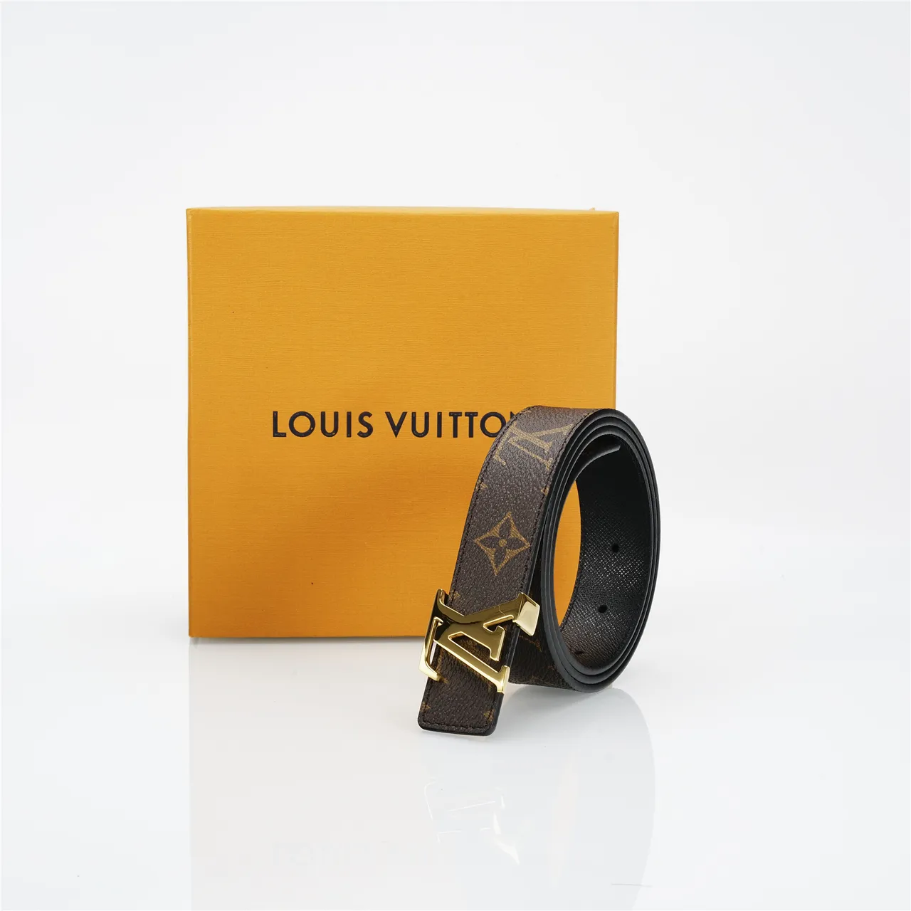 Louis Vuitton Brown Gold Monogram Canvas Polished LV Buckle Leather Belt 5