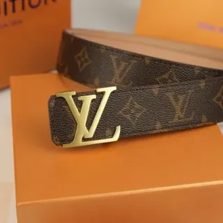 Louis Vuitton Brown Gold Monogram-Coated Canvas Interlocking LV Buckle Leather Belt