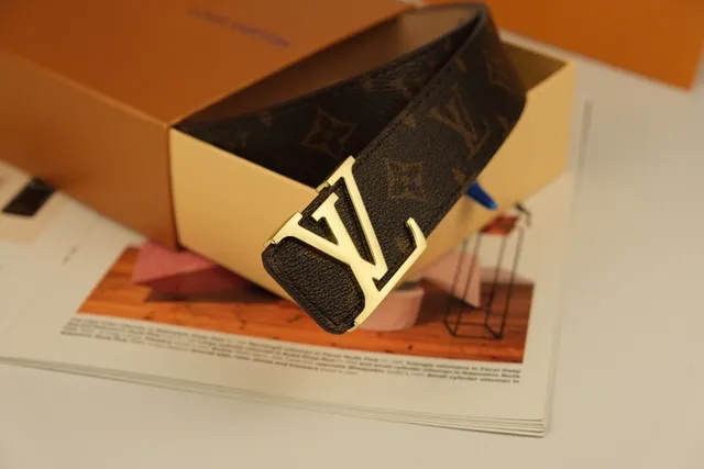 Louis Vuitton Brown Gold Monogram-Coated Canvas Interlocking LV Buckle Leather Belt 2