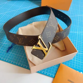 Louis Vuitton Brown Gold Monogram-Coated Canvas LV Buckle Leather Belt