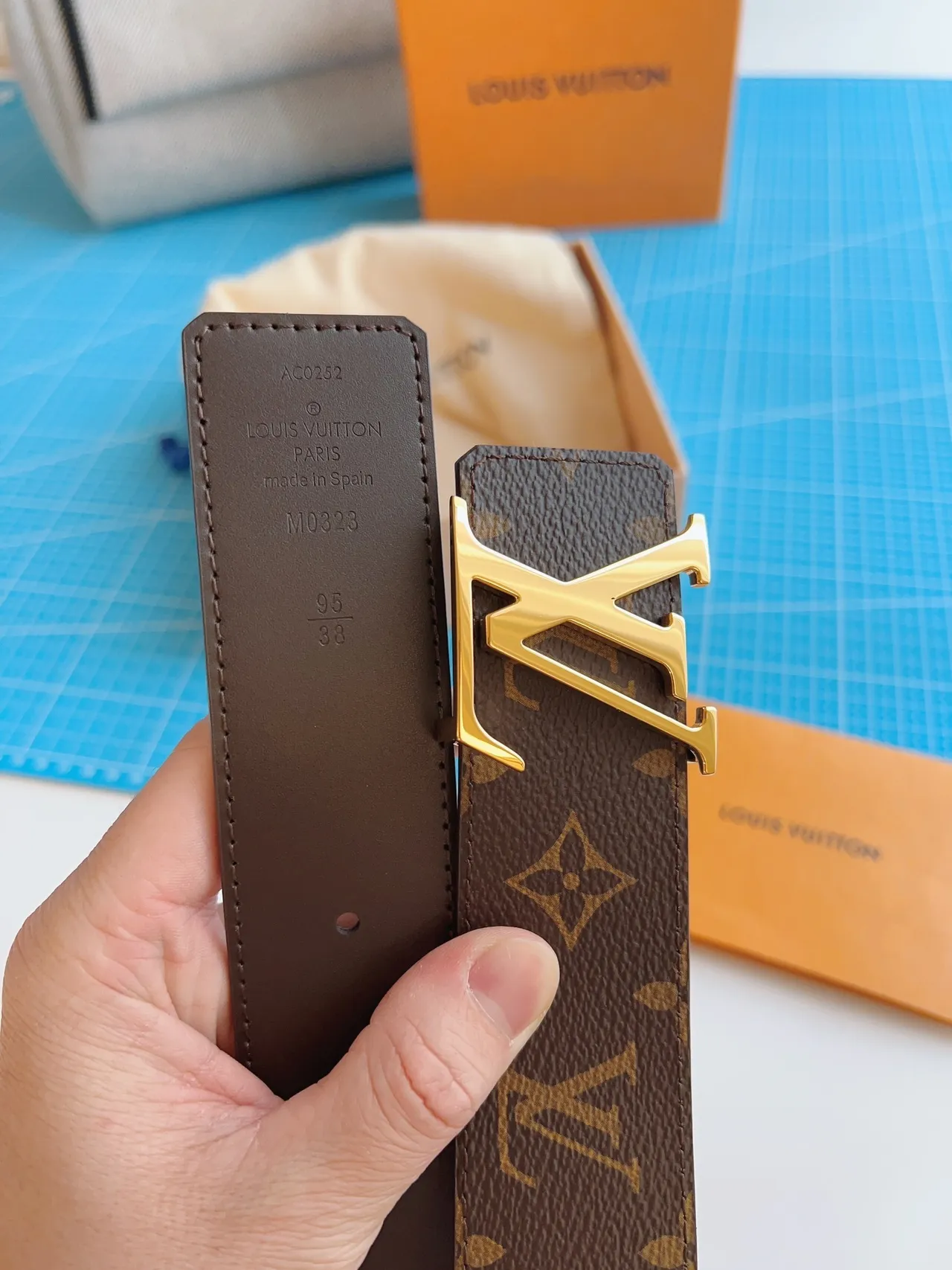 Louis Vuitton Brown Gold Monogram-Coated Canvas LV Buckle Leather Belt 2