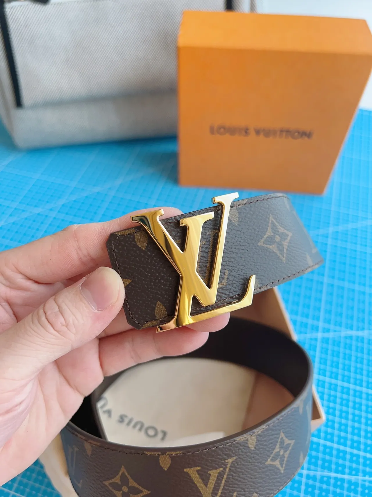 Louis Vuitton Brown Gold Monogram-Coated Canvas LV Buckle Leather Belt 3