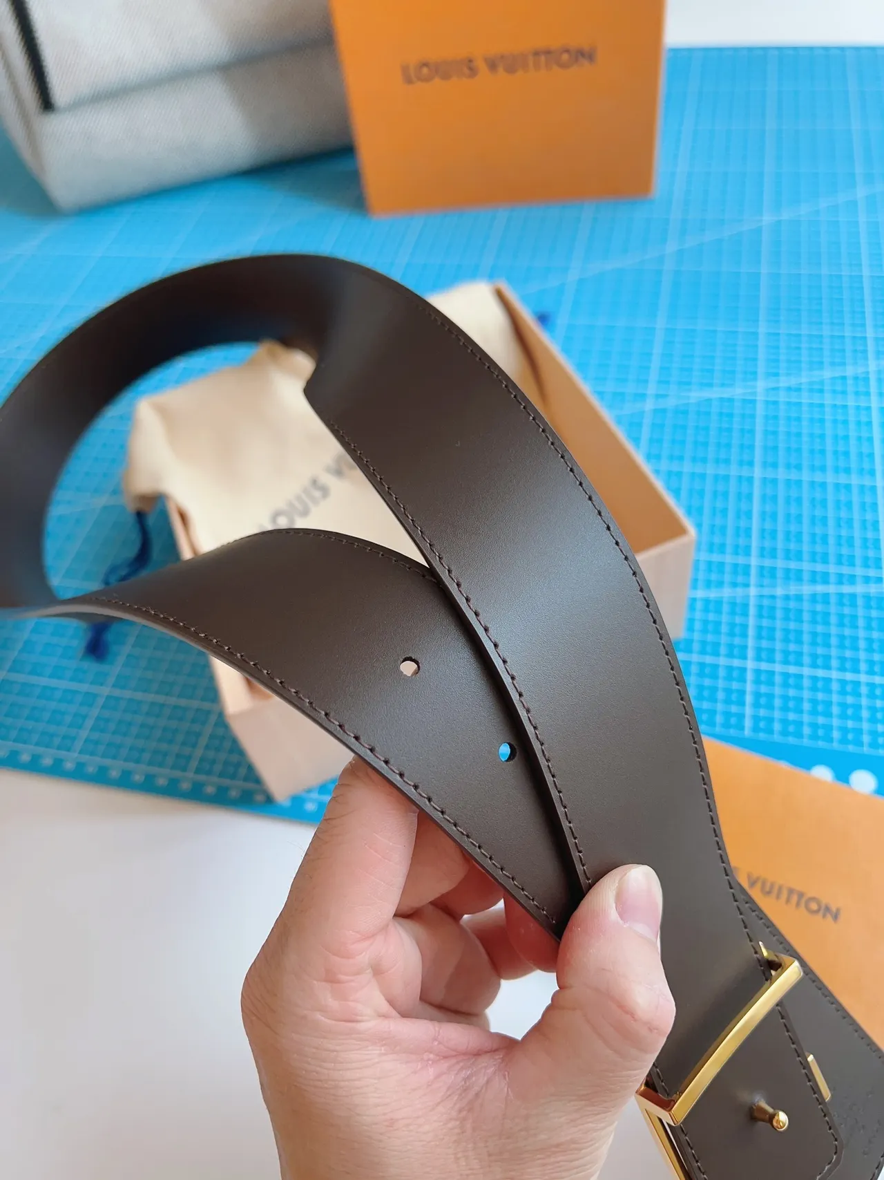Louis Vuitton Brown Gold Monogram-Coated Canvas LV Buckle Leather Belt 4