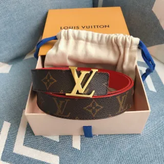 Louis Vuitton Brown Red Reversible Monogram Canvas Gold-Tone LV Buckle Leather Belt