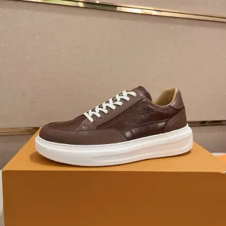 Louis Vuitton Brown White Croc-Embossed Leather Platform Sole Lifestyle Sneakers