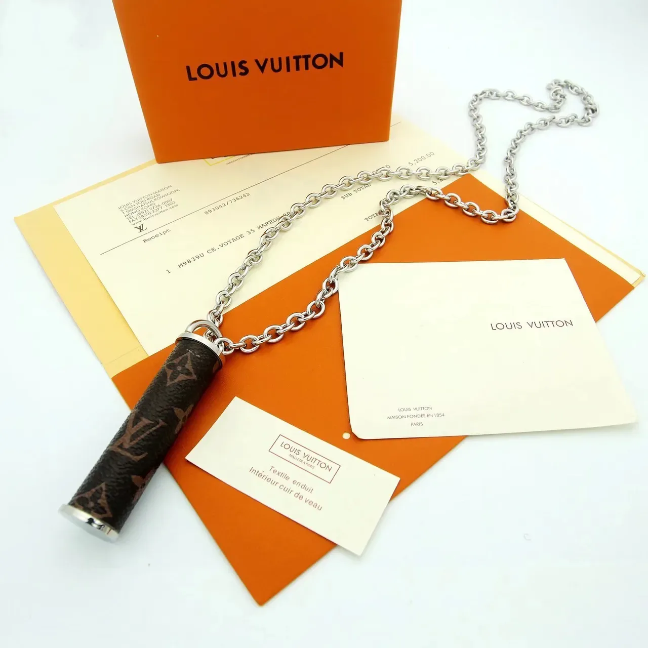 Louis Vuitton Chain Holder Brown Gold Cylindrical Monogrammed Double-Link Metal Necklace 5