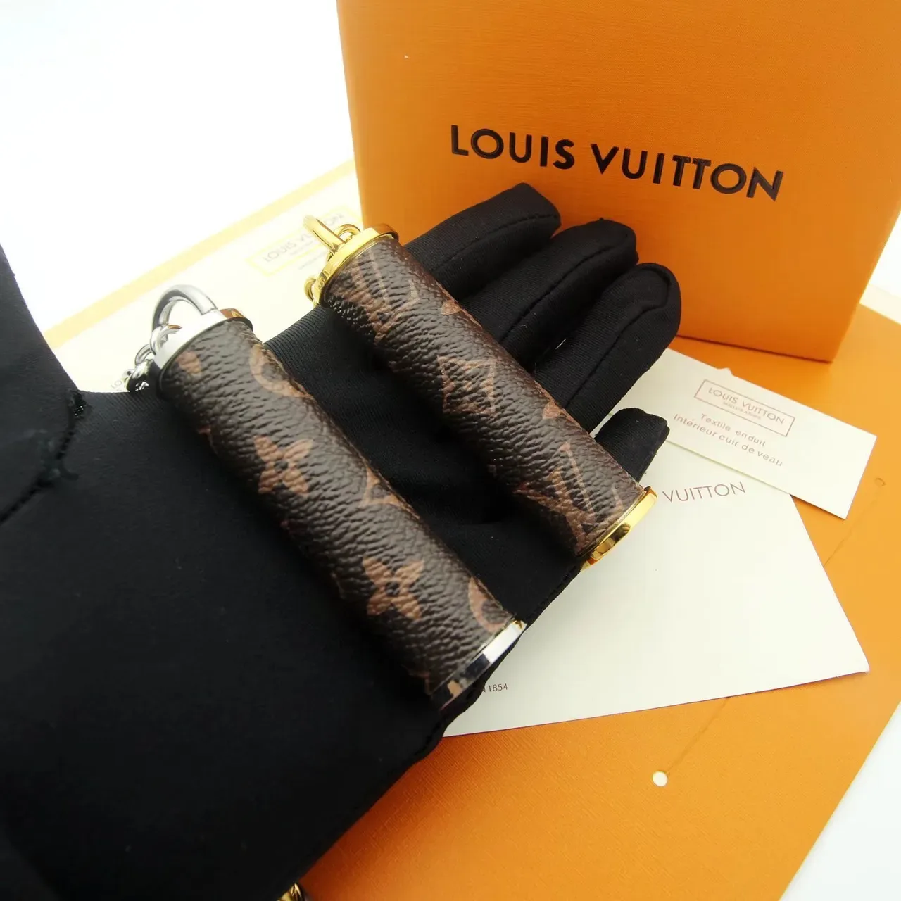 Louis Vuitton Chain Holder Brown Gold Cylindrical Monogrammed Double-Link Metal Necklace 9