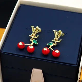 Louis Vuitton Cherry Red Green Gold-Tone Monogram Enamel Cherries Earrings