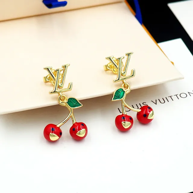 Louis Vuitton Cherry Red Green Gold-Tone Monogram Enamel Cherries Earrings 4