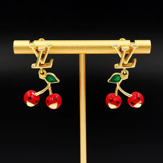 Louis Vuitton Cherry Red Green Gold-Tone Monogram Enamel Cherries Earrings 7