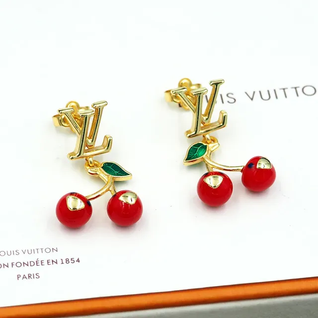 Louis Vuitton Cherry Red Green Gold-Tone Monogram Enamel Cherries Earrings 8