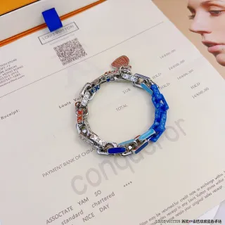Louis Vuitton Conquérant Pulsera de Cadena de Esmalte Azul y Naranja