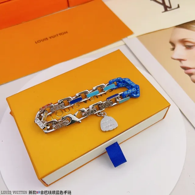 Louis Vuitton Conquérant Blue and Orange Enamel Chain Bracelet 5