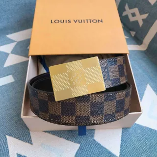 Louis Vuitton Damier Canvas Belt Blue Beige Gold Leather Belt