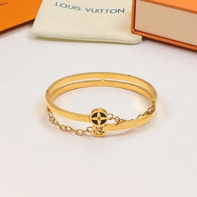 Louis Vuitton Double-Band Chain-Accented Compass Logo Bracelet 4