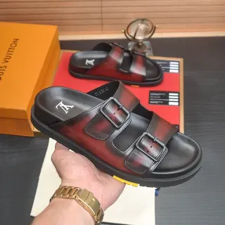 Louis Vuitton Double-Buckle Gradient Leather Slide Slippers