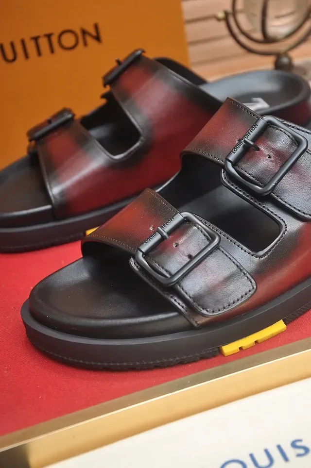 Louis Vuitton Double-Buckle Gradient Leather Slide Slippers 2