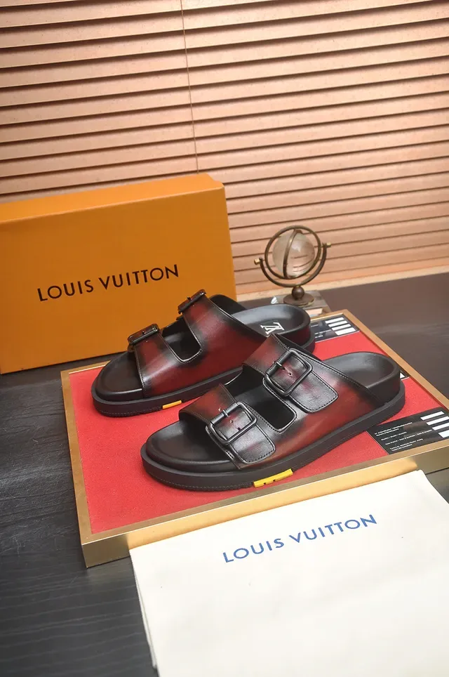 Louis Vuitton Double-Buckle Gradient Leather Slide Slippers 4