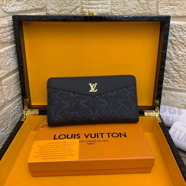 Louis Vuitton مونوغرام مطرز أسود محفظة طويلة 5