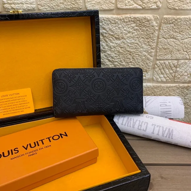Louis Vuitton مونوغرام مطرز أسود محفظة طويلة 6