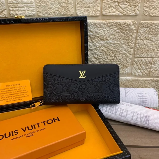 Louis Vuitton مونوغرام مطرز أسود محفظة طويلة 7