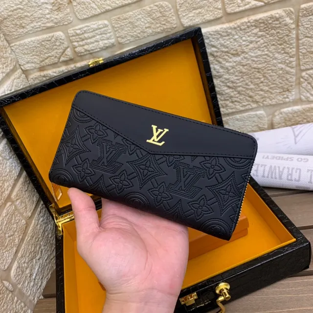 Louis Vuitton مونوغرام مطرز أسود محفظة طويلة 8