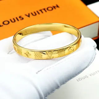 Louis Vuitton Pulseira Gravada Monograma Ouro Pulseira Contínua