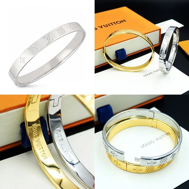 Louis Vuitton Engraved Monogram Bangle Gold Continuous Bracelet 12