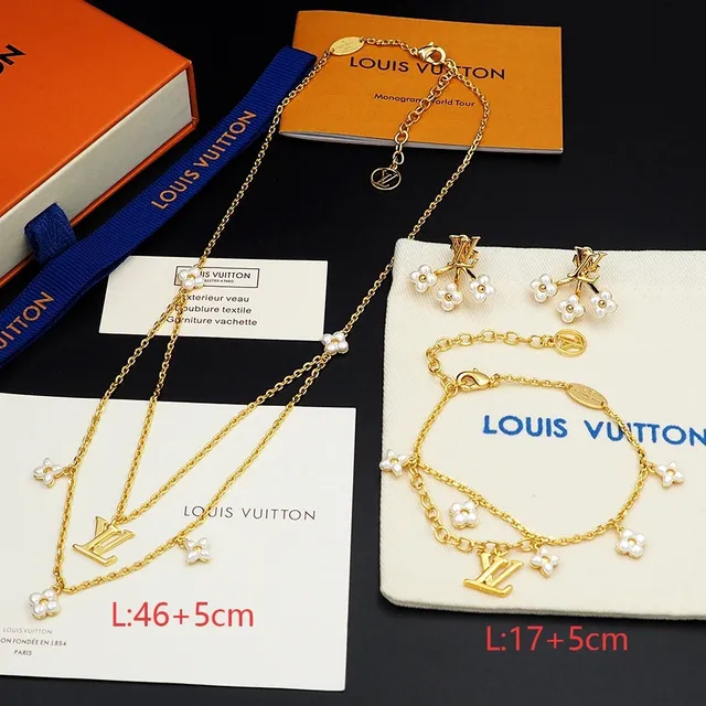 Louis Vuitton Floral Pendant Necklace Gold White Double-Layer Chain LV Monogram Necklace 6