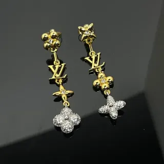 Louis Vuitton Flower Drop Gold Silver Pavé-Crystal Earrings