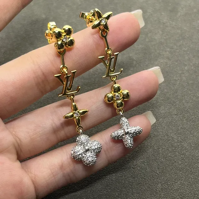Louis Vuitton Flower Drop Gold Silver Pavé-Crystal Earrings 2