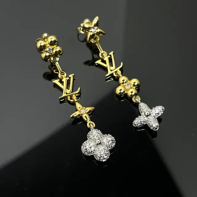 Louis Vuitton Flower Drop Gold Silver Pavé-Crystal Earrings 3