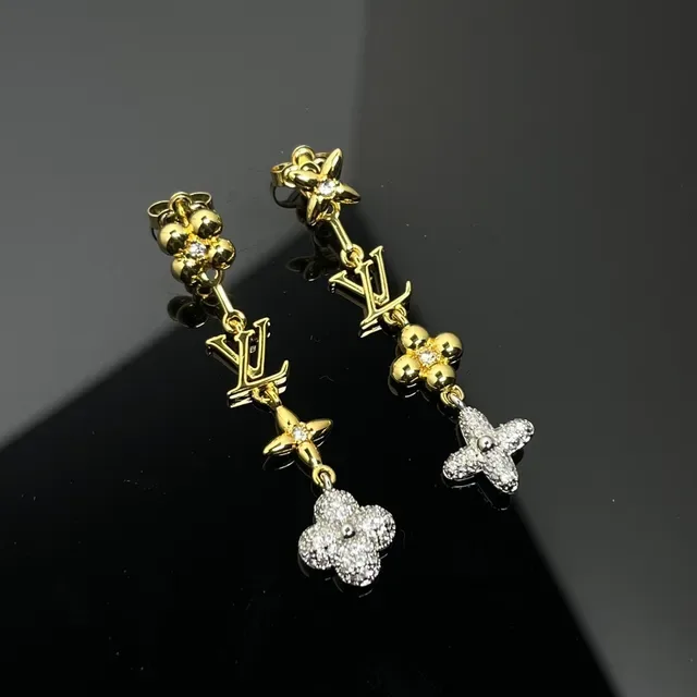 Louis Vuitton Flower Drop Gold Silver Pavé-Crystal Earrings 4