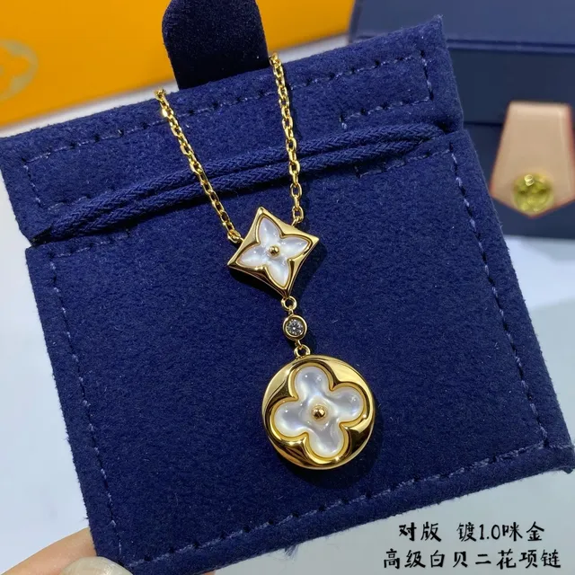 Louis Vuitton Flower Motif Gold-Tone Mother-of-Pearl Necklace 5