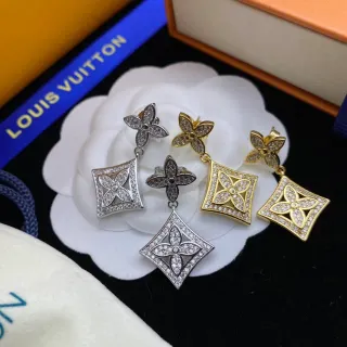 Louis Vuitton Flower Motif Pavé Crystal Two-Tone Dangling Earrings