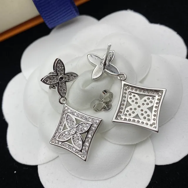 Louis Vuitton Flower Motif Pavé Crystal Two-Tone Dangling Earrings 4