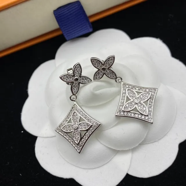 Louis Vuitton Flower Motif Pavé Crystal Two-Tone Dangling Earrings 6